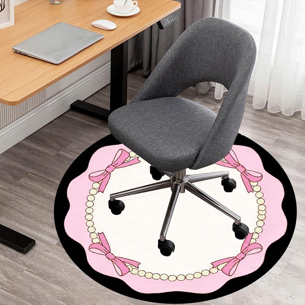 1pc Pearl Bow Round Chair Mat Office Area Rug - Non-Slip, Floor Mat for Office, Bedroom, and Indoor Decor P127294