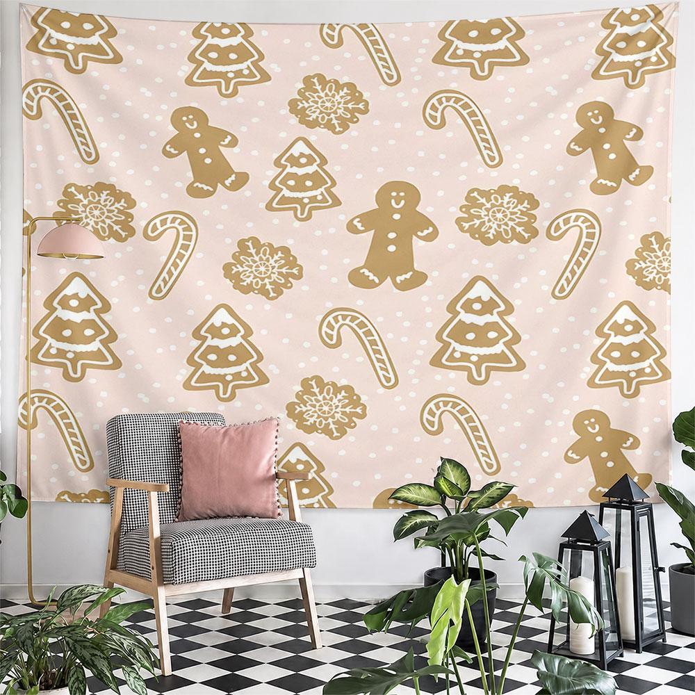 Gingerbread Christmas Pattern Decor Pattern Wall Hanging Tapestry Decorative Tapestry Home Decor for Bedroom and Living Room