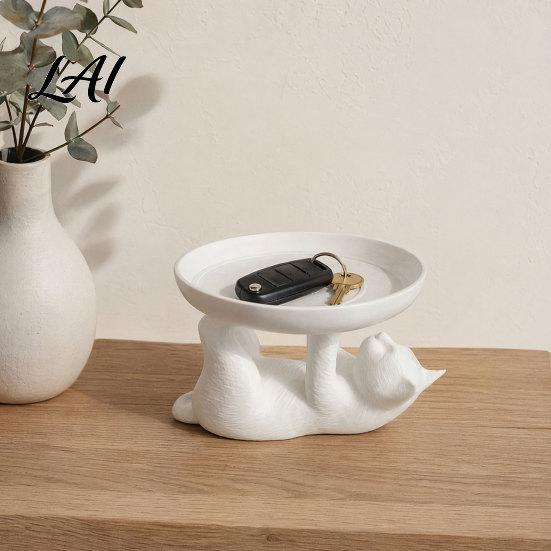 Cat Shape Ring Holder Jewelry Storage Rack Shape Anti-Falling Holder Durable Tray Resin Anti-Slip Space-Saving Organizer for Home Bathroom Bedroom