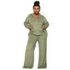 Übergröße Samt Damen Zweiteiliges 2-teiliges Set Outfits Mode Kurve Gerade Hosen Anzug und Trainingsjacke Street Trainingsanzug