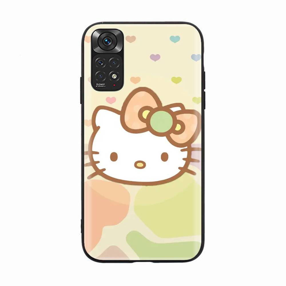 H-8 Schöne Hello Kitty Schwarze Sofe-Hülle für iPhone 16 15 Plus 14 13 Mini 12 11 Pro 8 6 6S SE 5 XR XS Max Realme C30 C33 C32 9I VIVO V29 V27 V23 Y36