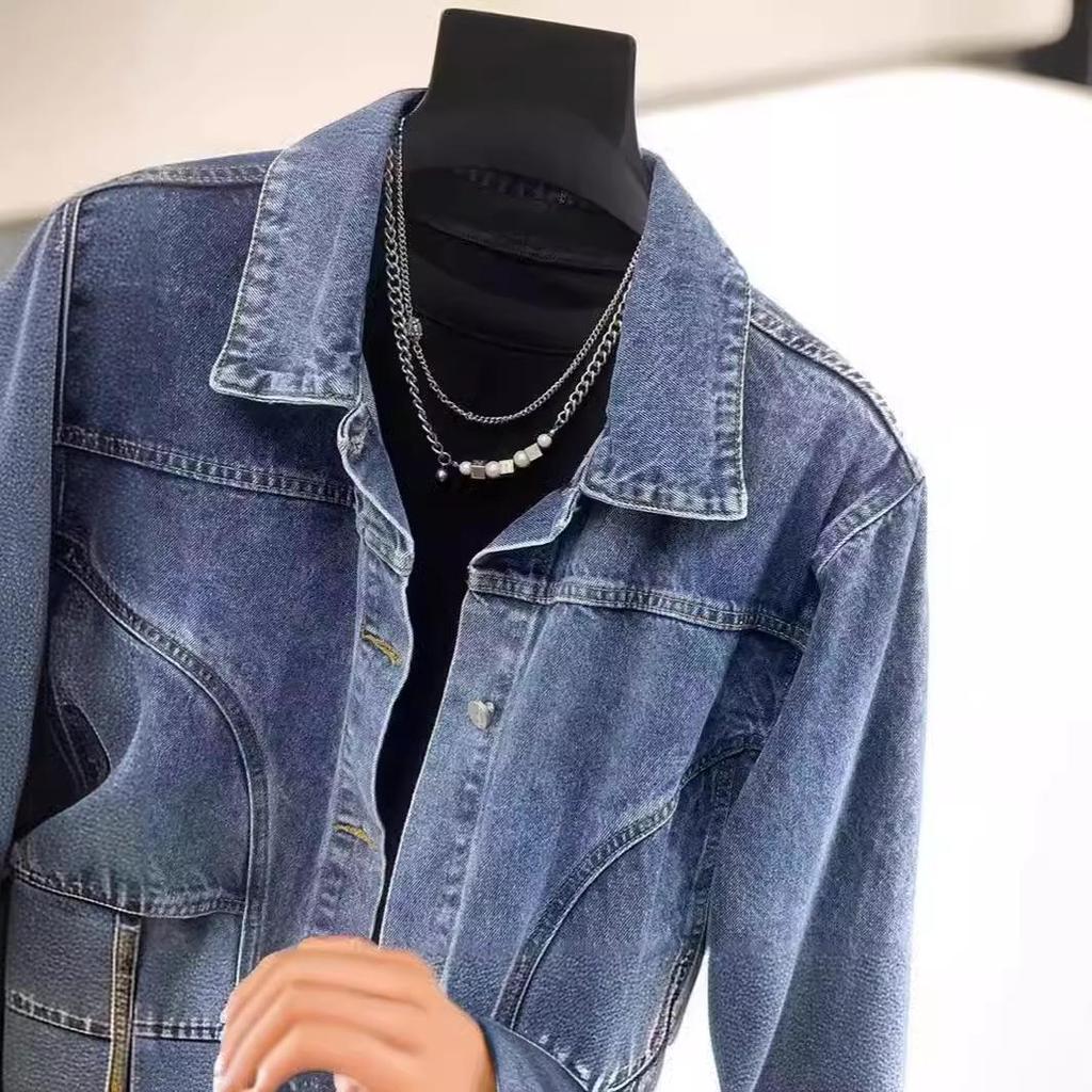 Men's Spring 2024 Korean-Style Ripped Denim Jacket: Loose-Fit, Versatile Short Top