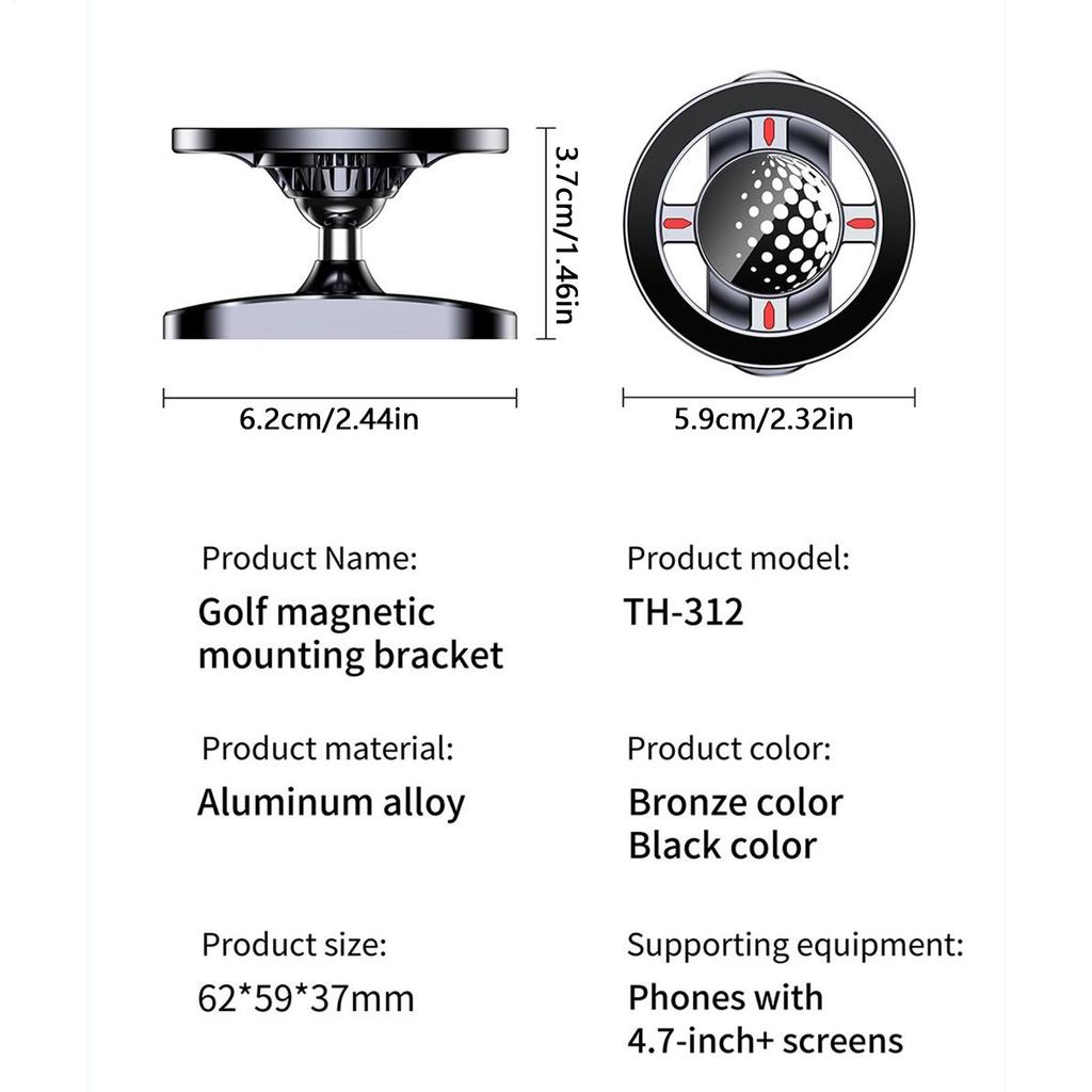 Golf Cart Phone Holder 360 Degree Rotatable Golf Cart Magnetic Phone Mount Alloy Smartphone Stand for Men Women Course Travel