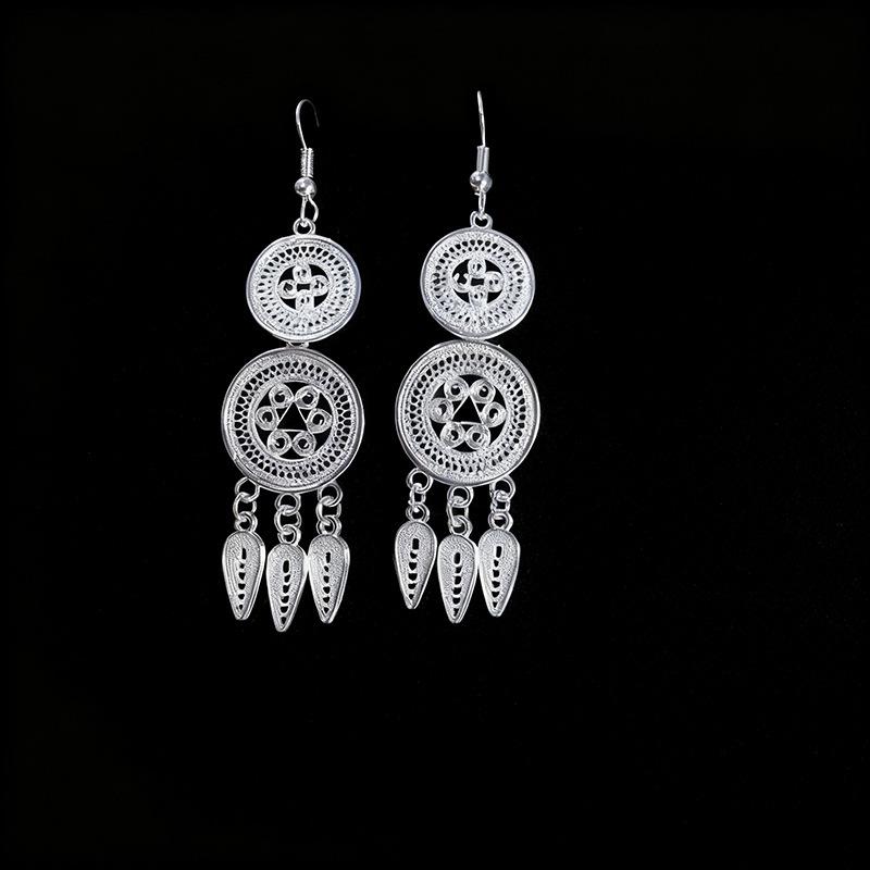 Ethnic style earrings Alloy silver-plated Miao ethnic minority Dong Yi earrings Earrings