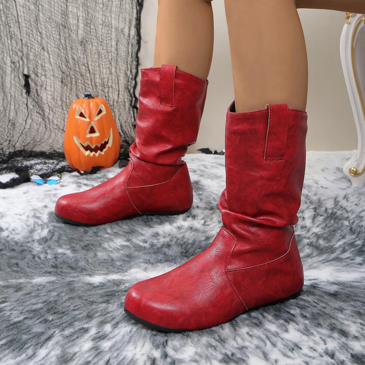 

2024 осень и зима новые 42 большой размер плоские женские средние сапоги замшевые сращивающиеся женские сапоги с круглым носком 42