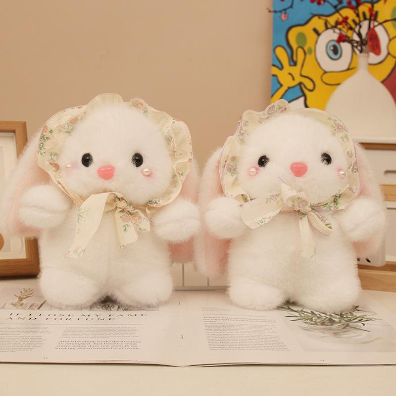 Cute Pudding Rabbit Plush Doll Wearing Hat Little White Rabbit Grab Machine Doll Children's Rag Doll Birthday Gift