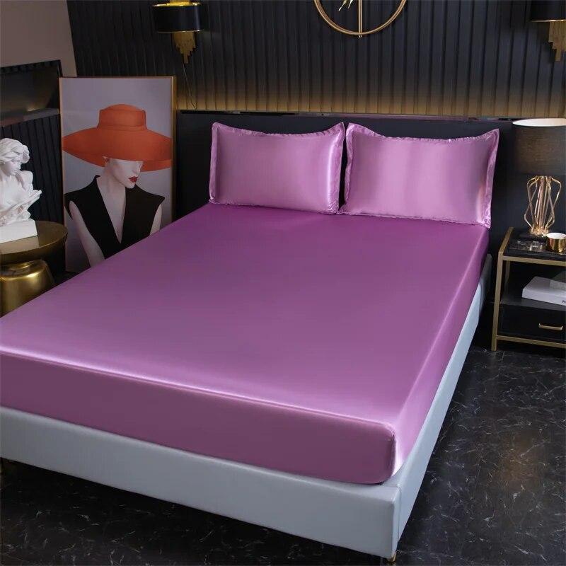 Luxury Satin Fitted Sheet High-End Solid Color Mattress Cover With Elastic Band Bedsheet 140x200 200x220 Fit Sheet