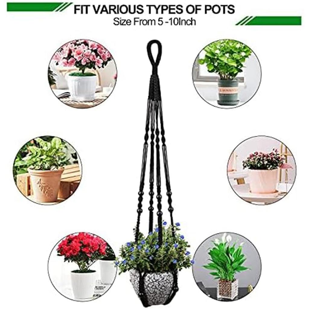 AKEIE Macrame Plant Hanger 3 Pack for Indoor Outdoor Wall Hanging Planter 3 Hooks Hanging Planter Basket Cotton Rope 100cm with Beads No Tassels