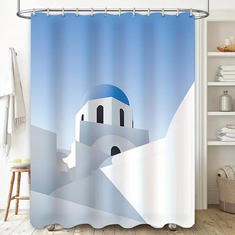

Blue Dome Architectural Shower Curtain for Modern Bathroom Decor - Minimalist Design with Soft Gradient Sky Waterproof Durable W90xH180cm