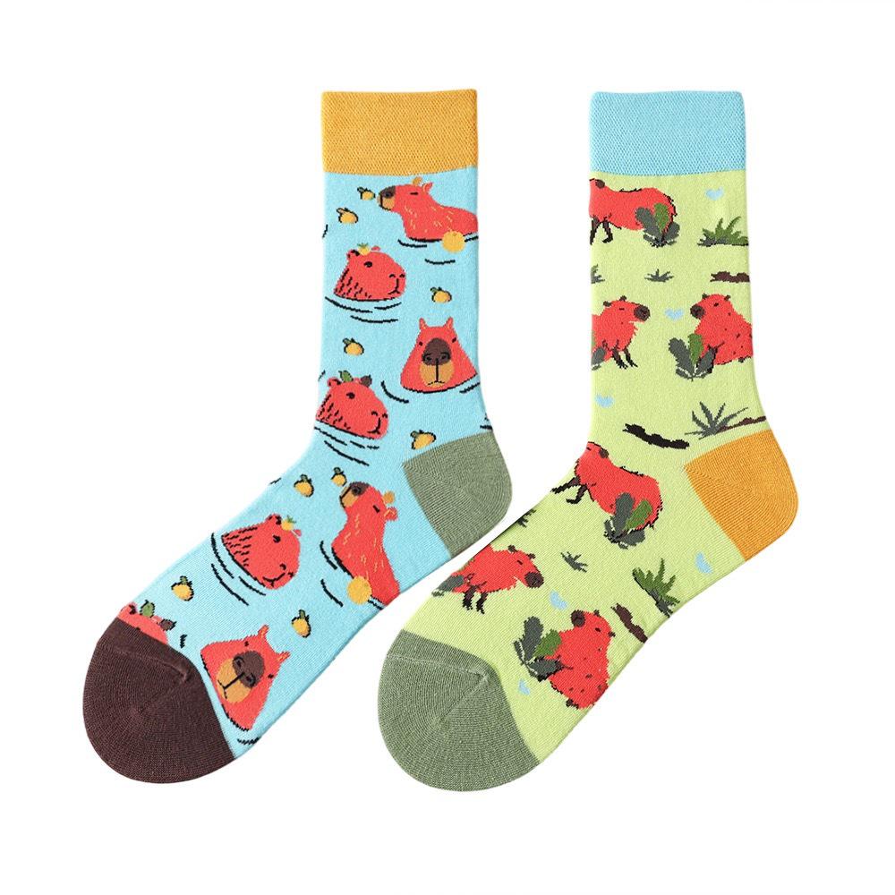 Original Asymmetrische Cartoon Hip Hop Baumwollsocken für Paare - Wadenhoch Mandarinenente Stil für Damen und Herren
