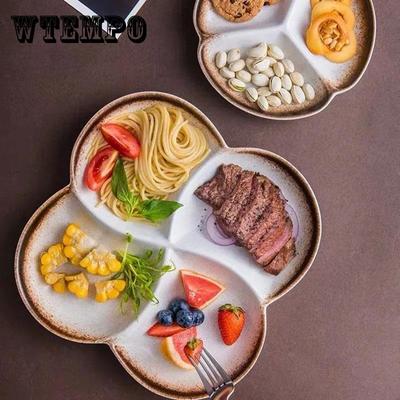 Japanese-style Dinner Plate Ceramic Four Grid Plate Household Divider Tableware Dish Plate Adult Breakfast Plate