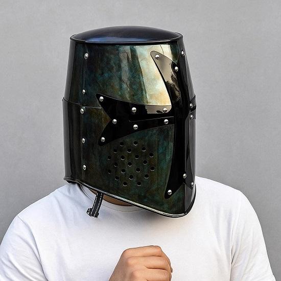 Crusader Templar Helmet, Great Knight Patina Finish with Leather linier , Cosplay Role play Halloween Costume, Best Gift