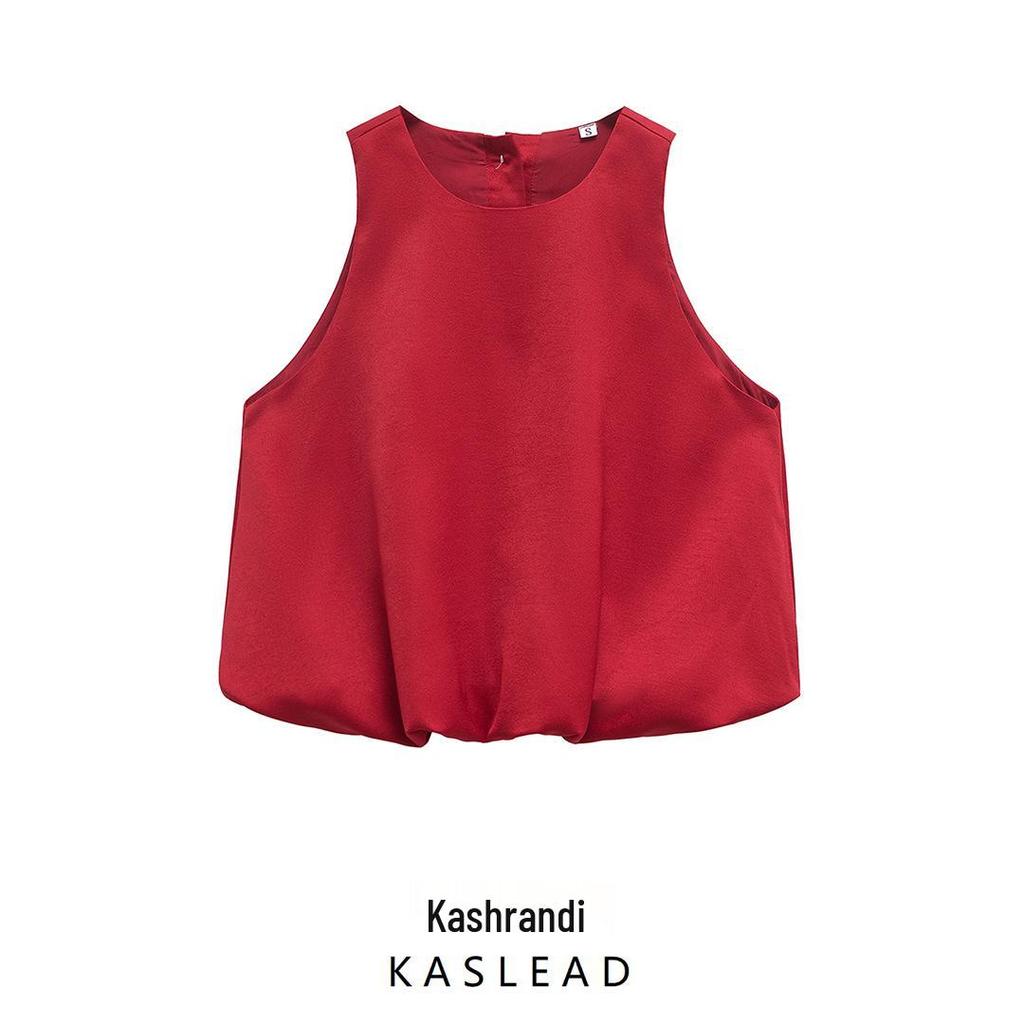 2025 Spring Women's European & American Style Sleeveless Balloon Silhouette Top