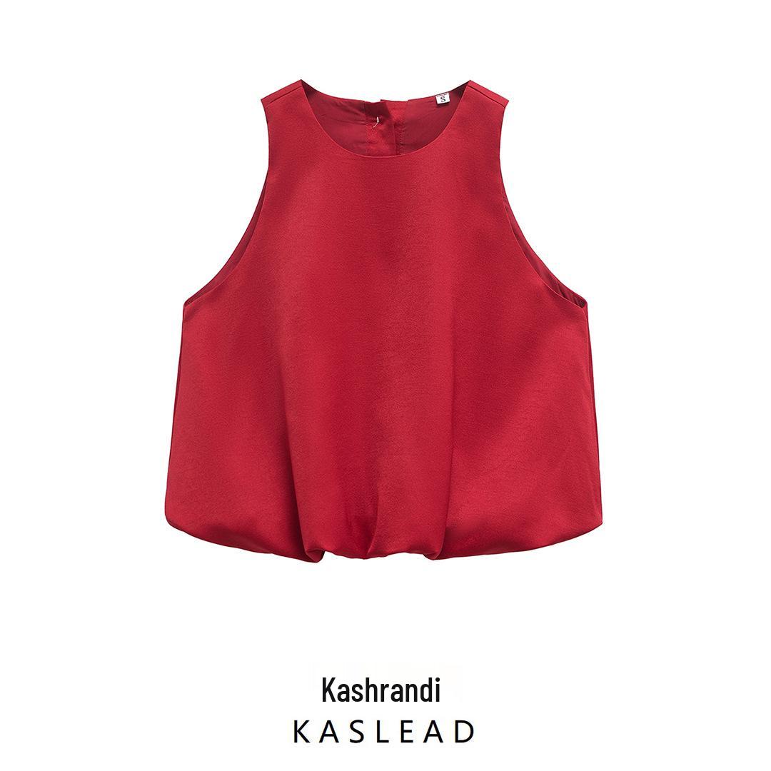

2025 Spring Women s European & American Style Sleeveless Balloon Silhouette Top M