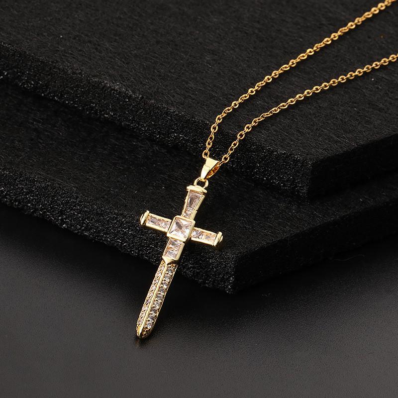 Vintage Punk Zircon Cross Pendant Necklace Stainless Steel Fashion Choker Collar Jewelry Birthday Gifts For Women Girls