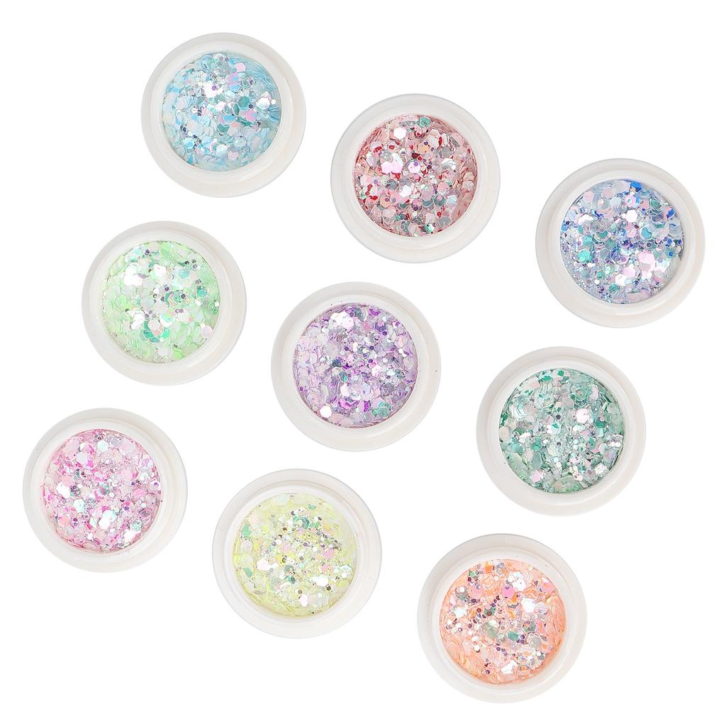9 Boxes Nail Art Sequins DIY Nail Holographic Glitter Flakes Powder Manicure Decaration
