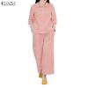 ZANZEA Women 3/4 Sleeve Blouse and Pants Casual Two Piece Suit Set
