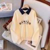 Damen Polokragen Halbreißverschluss Sweatshirt Buchstabendruck Locker Lässig Crop Top