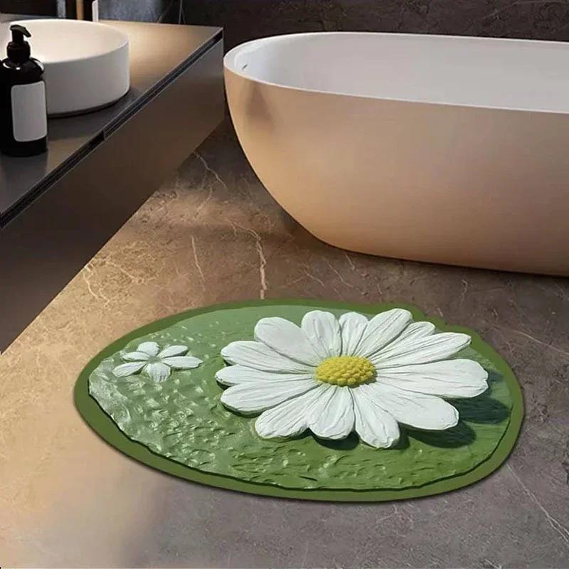 Soft Diatomite Mat Flower Diatomaceous Earth Bath Mats Non-slip Bathroom Tub Carpet Quick Dry Women Room Door Rug Absorbent