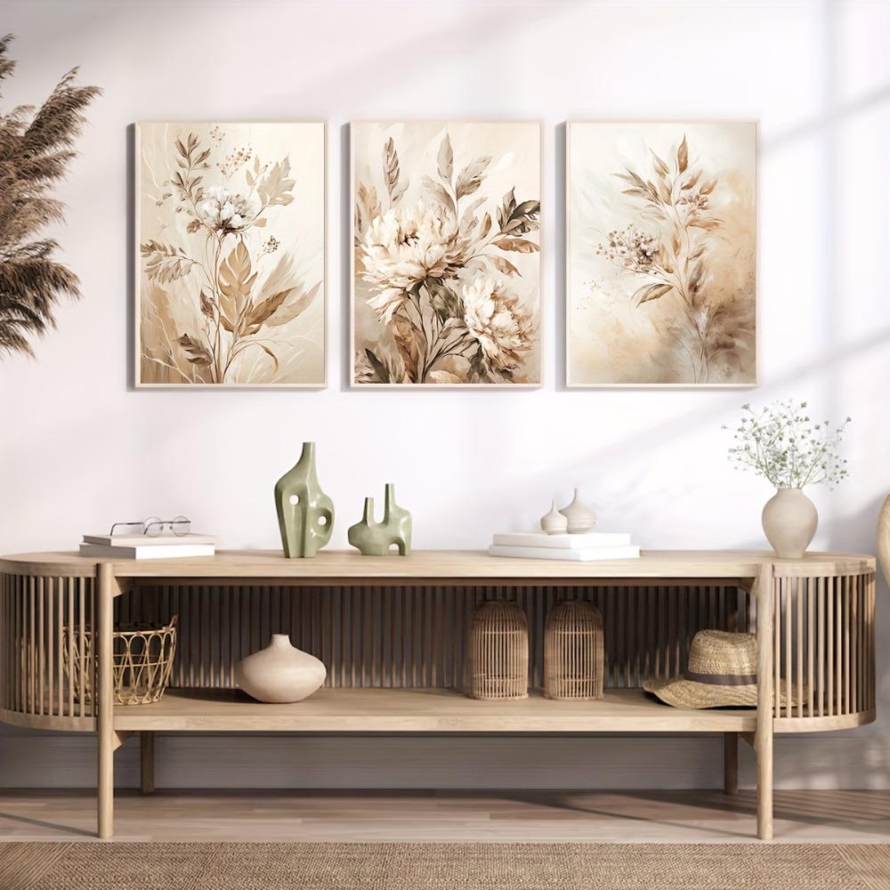 3 Frameless Modern Gorgeous Floral Canvas Art Prints,Plant Landscape Painting Posters,for Family Living Room,Bedroom Wall Decor