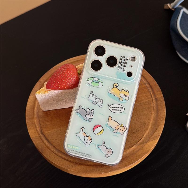 Summer Cute Swim Dog & Cat iPhone 17/16 Pro Max/15/14 Case iPhone 16 Pro