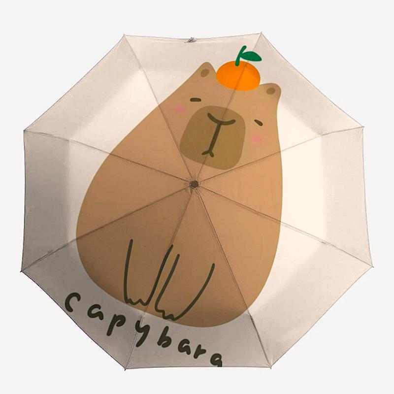 

1pc Capybara Orange One Umbrella a Plastic Hle, Compact Stylish, with a Vibrant Cartoon Pattern, Perfect Home, Travel