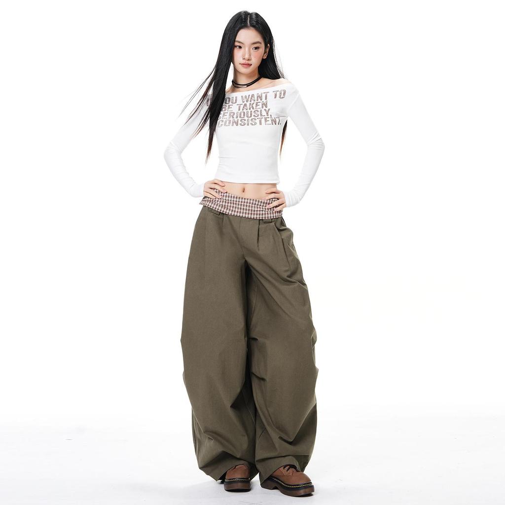 Women's Patchwork High-Waist Slimming Wide-Leg Pants - Spring/Autumn 2026