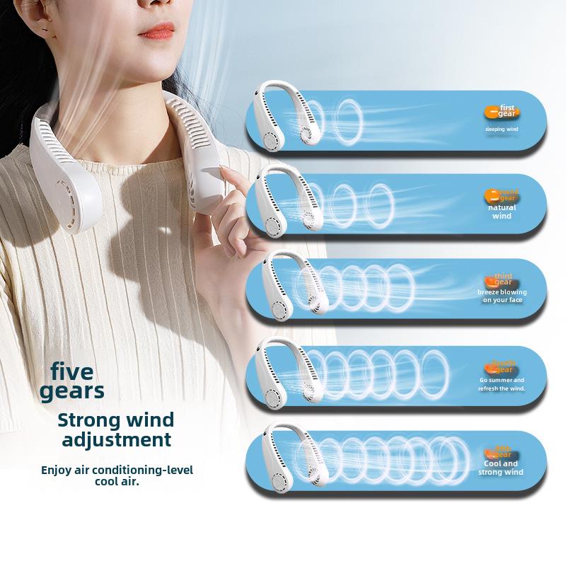 Ventilator portabil USB cu 5 viteze pentru gât, stil Douyin, pentru studenți și sporturi în aer liber