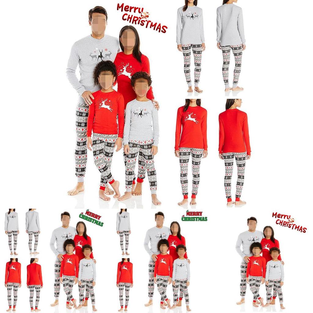 Comfy Family-matching Christmas Pajamas Sleepwear Set Women Men Kids Long Sleeve Deer Nightwear