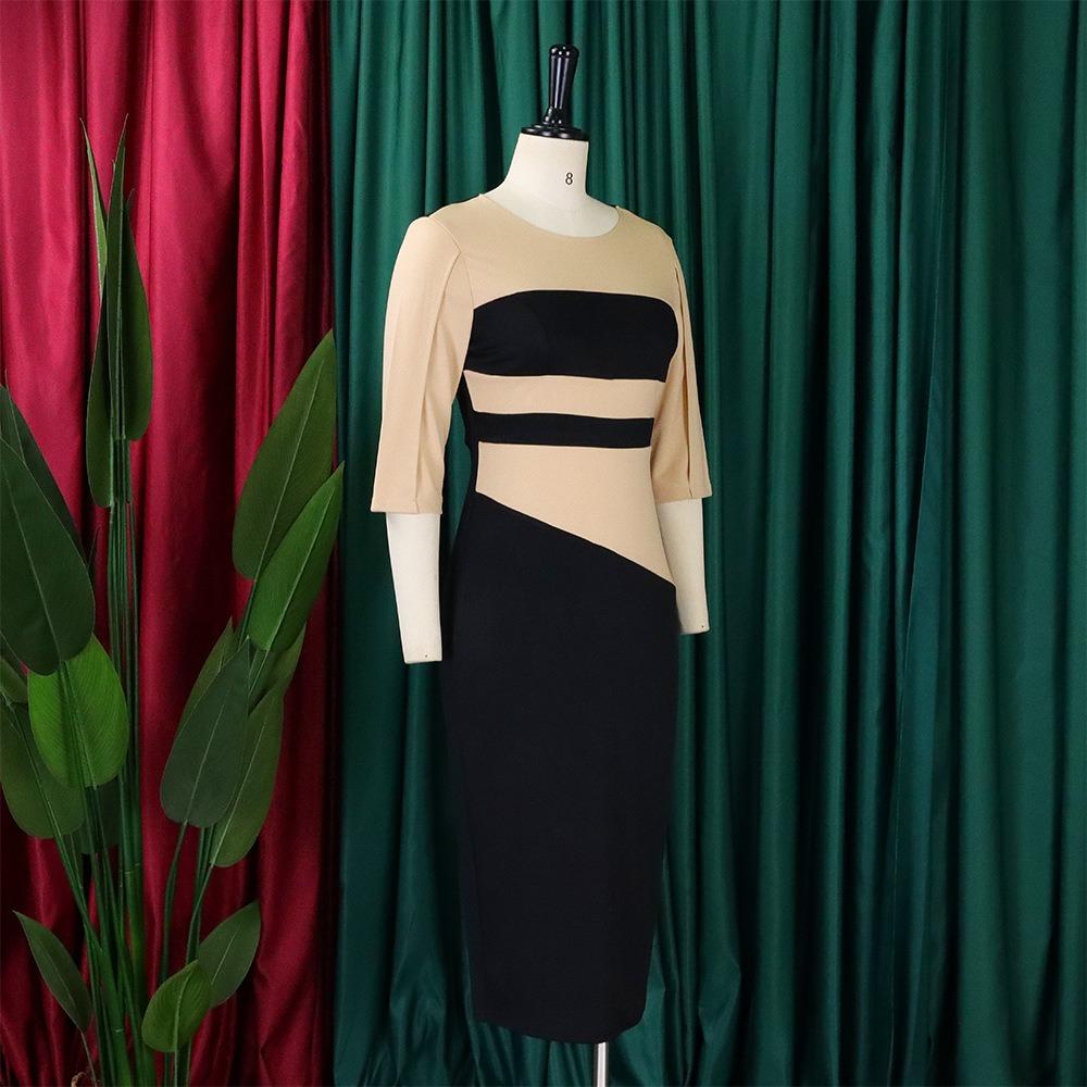 Rochie de femei de mărime mare, la modă de primăvară, cu design de șold și mâneci cinci sferturi, pentru un aspect elegant