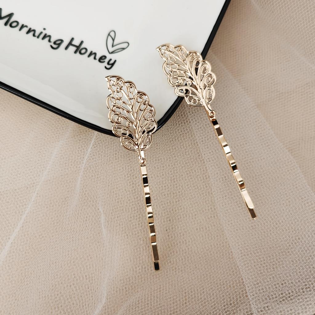 Gold Color Metal Leaf Hair Clip Girls Hairpin Barrette Flowers Rhinestone Hairpins Women Accessories Jewelry Gifts