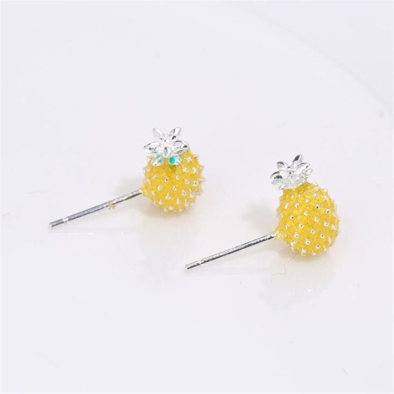Nouvelle Mode Créative Fruit Personnalité Bijoux Argent Sterling 925 Adorable Doux Mignon Ananas Cristal Femmes Boucles d'Oreilles Puces Se578