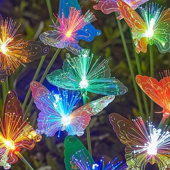Solar Butterfly Lawn Light Fiber Optic Butterfly Garden Light Solar Powered Waterproof Outdoor Light