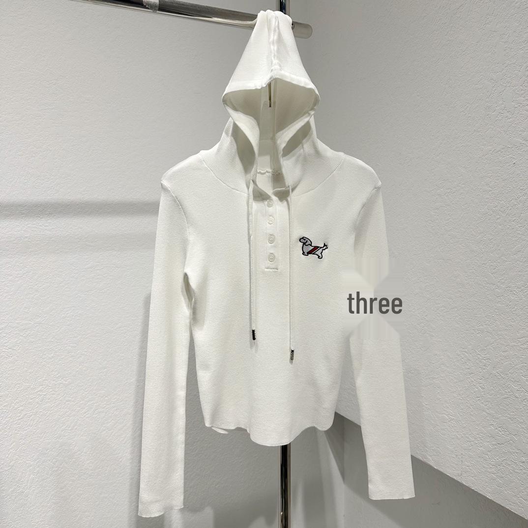 

THOM BRASSY 1813 Вязаный свитшот с капюшоном - Тонкий, повседневный топ Medium белый