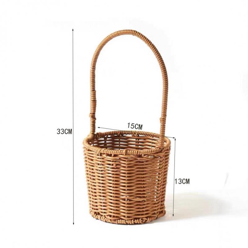 Pastoral-Style Handwoven Rattan Flower Basket - Small Decorative Green Plant Basket