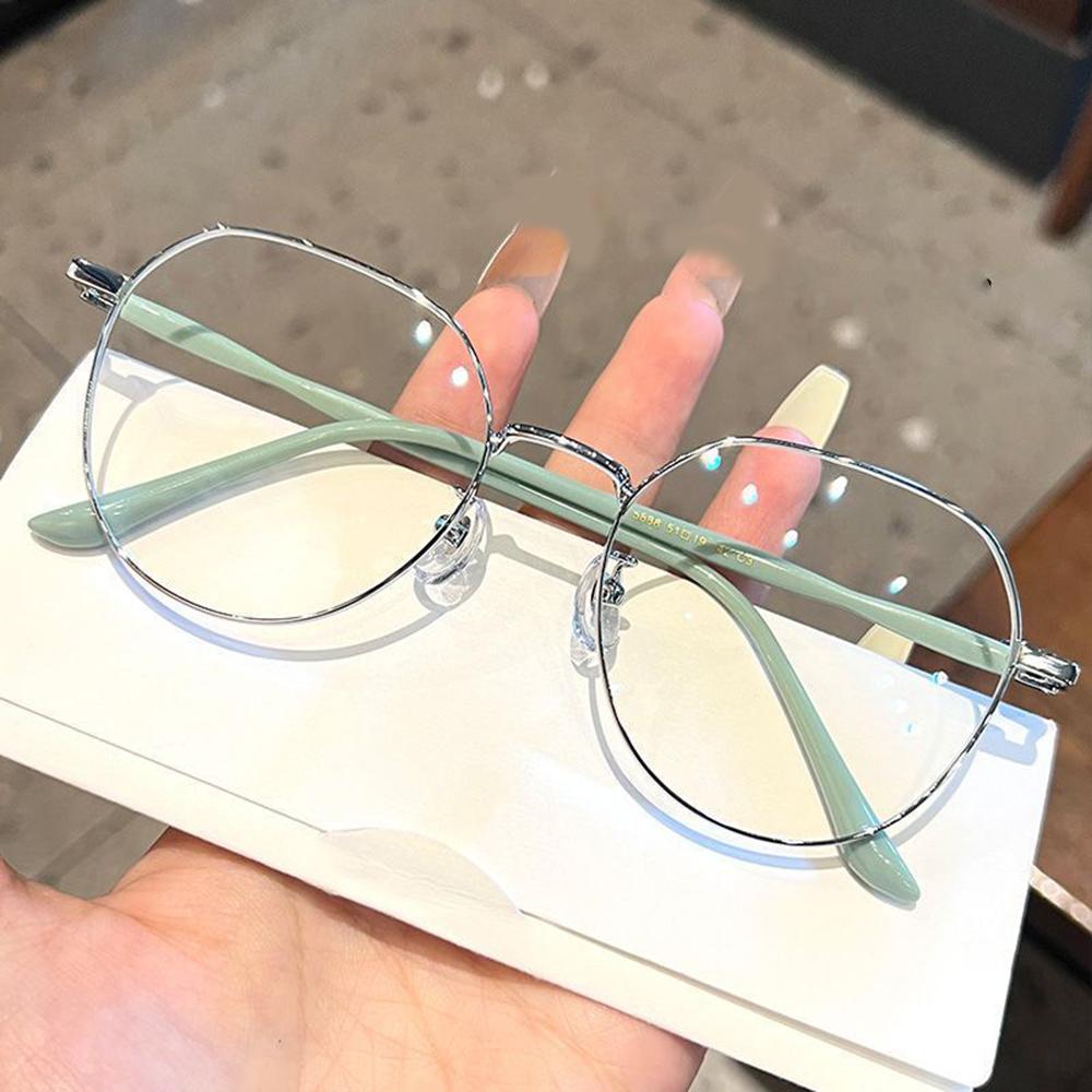 Clear Glasses Women Polygonal Metal Frame Eye Glasses 0 Flat Mirror Girls Eyewear Anti Blue Light Glasses Fashion Eyeglasses