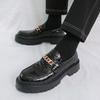 Fashion High Quality Men's Personalized Black Glossy High Head Leather Shoes Oxford Shoes Fashion Brand Comfortable Thick Soled Loafers