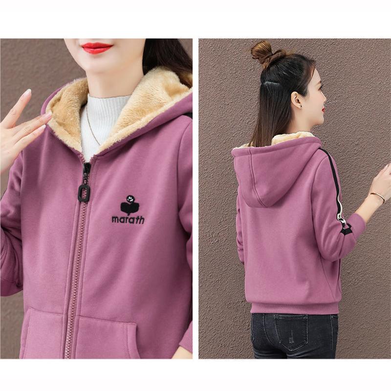 Casual Loose Short Fleece Jacket Women Autumn Long Sleeve Hooded Sweatshirt Streetwear Fashion Sports Hoodies