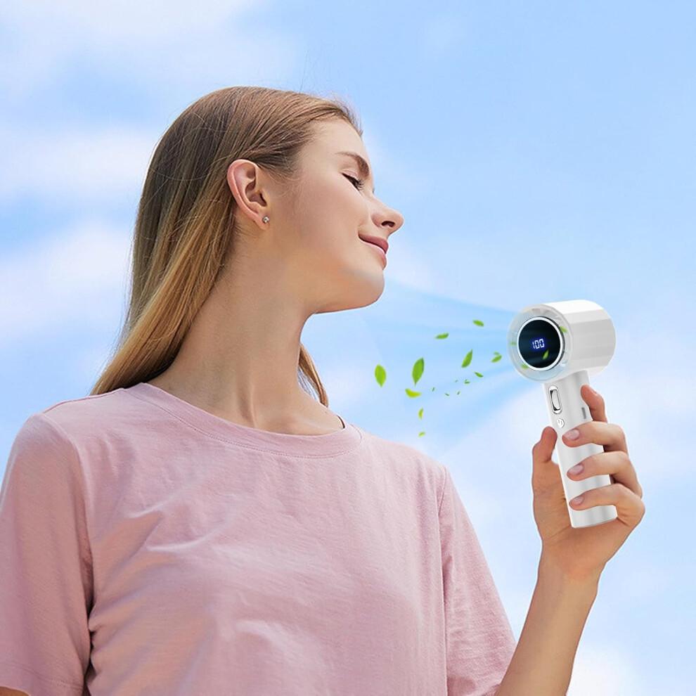 Portable Handheld Fan with Bladeless Safety Design and 100 Wind Modes for Outdoor Travel White