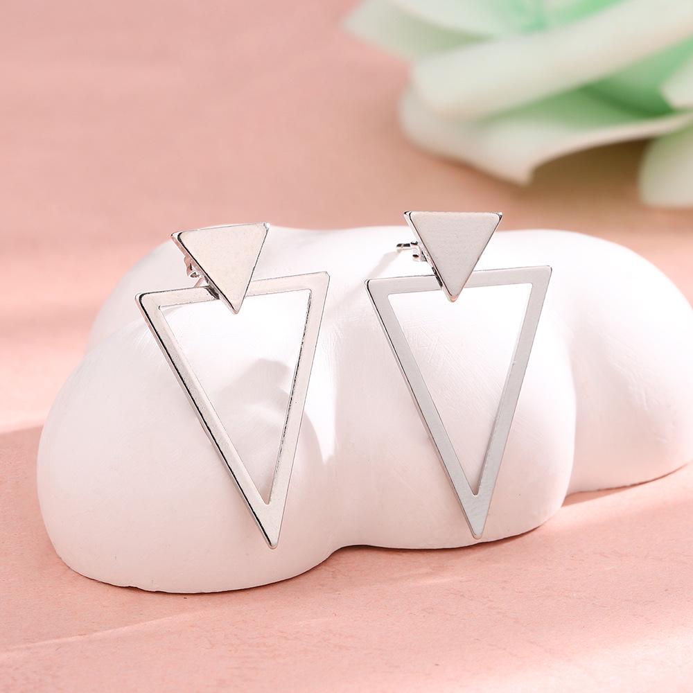 2025 Retro Geometric Hollow Triangle Front-Back Earrings: Two-Way Wear, Glossy Layered Design