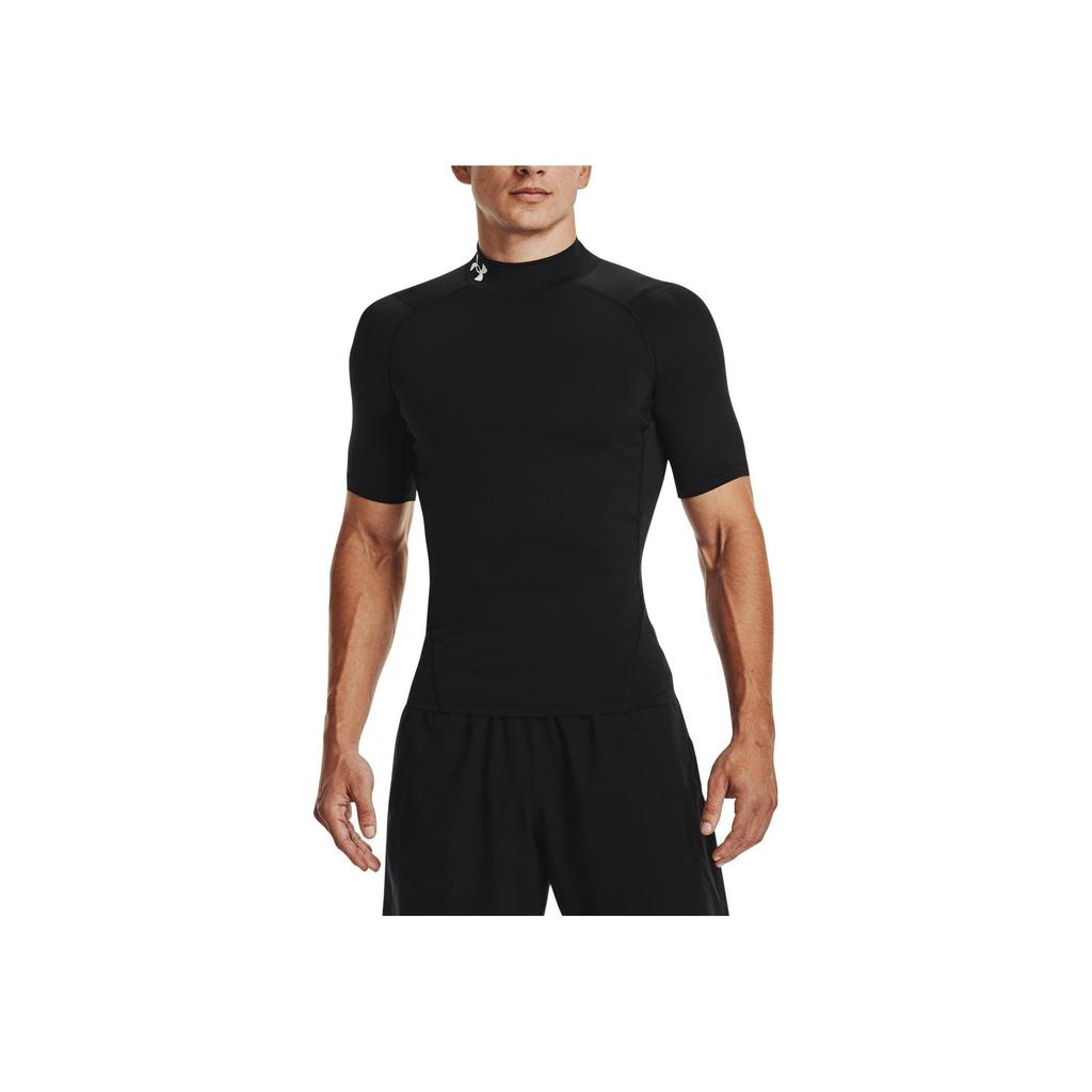 Under Armour Jednobarevné kompresní tričko s vysokým krkem a krátkým rukávem Pánské topy Černé 1372586-001