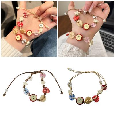 Lovely Apples Charm Bracelet for Girls with Brown Cord Fun and Stylish Accessory for Trendy Women Ladies Daily Use