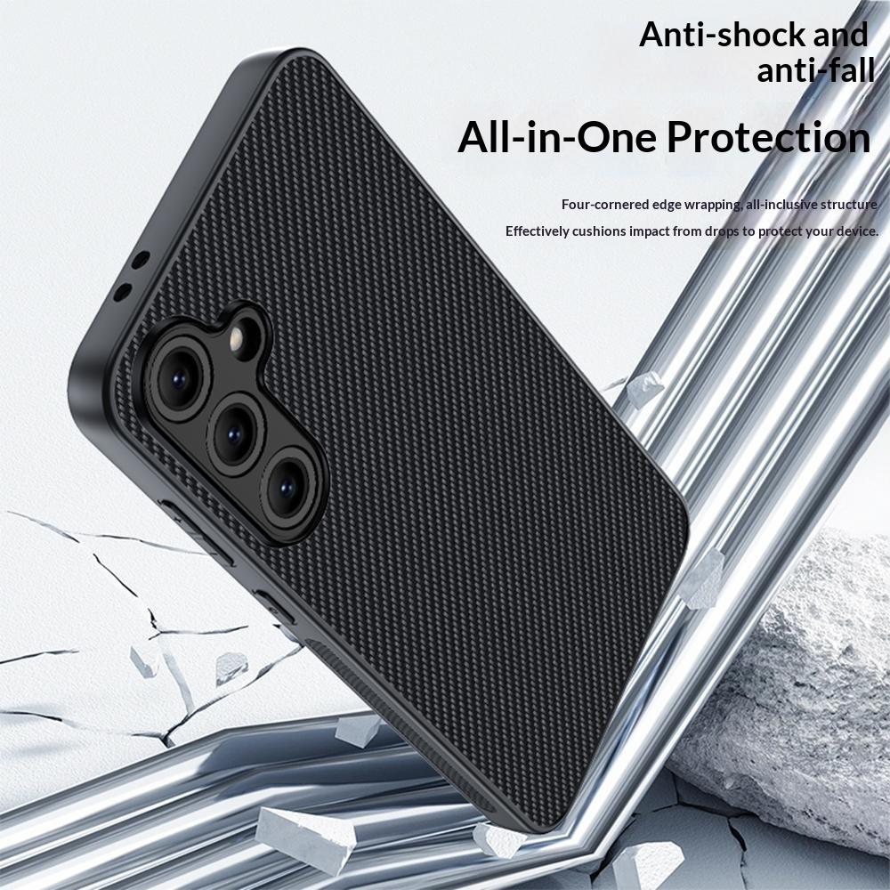 For Samsung Galaxy S26 Case Leather + PC Hard Phone Cover Carbon Fiber Texture