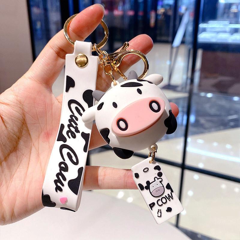Adorable Korean Style Cartoon Cow Keychain Silicone Bag Charm Gift For All Occasions