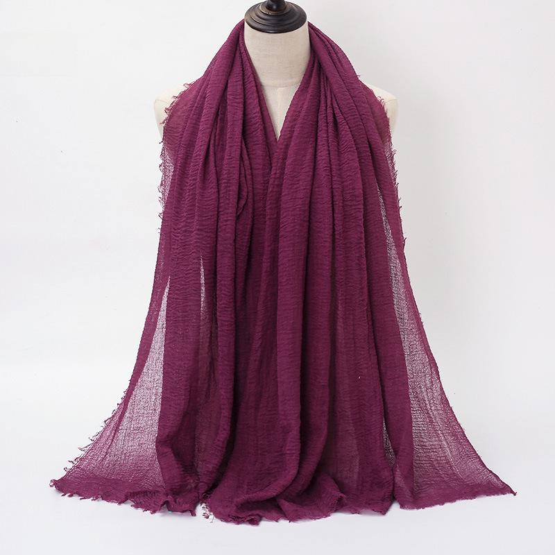 New Style Wrinkled Cotton Scarf with Fur Edge and Rayon, Large Solid Color Women's Headscarf BS414