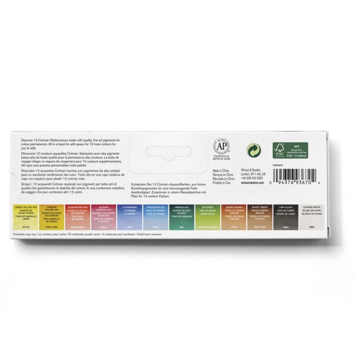 Boîte d'aquarelle 12 demi-godets - winsor &amp; newton - cotman - bleu