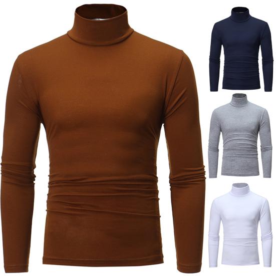 Men Fashion Solid Color Long Sleeve Turtle Neck Slim Fit T-Shirt Bottoming Top