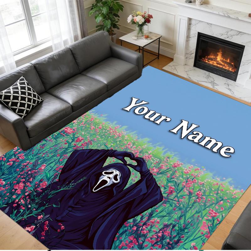 Crystal Velvet Rug Custom Name Text, Soft Non Slip Floor Mat Home DecorScream Ghostface