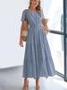Spring/Summer Women's Fashion V-Neck Ruffled Bubble Sleeve Layered Maxi Dress for Women
