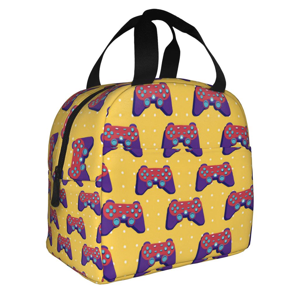 Featuring Neon Game Joystick Controllers Lunch Bag Women Geometric Thermal Cooler Insulated Lunch Boxes for Adult Office